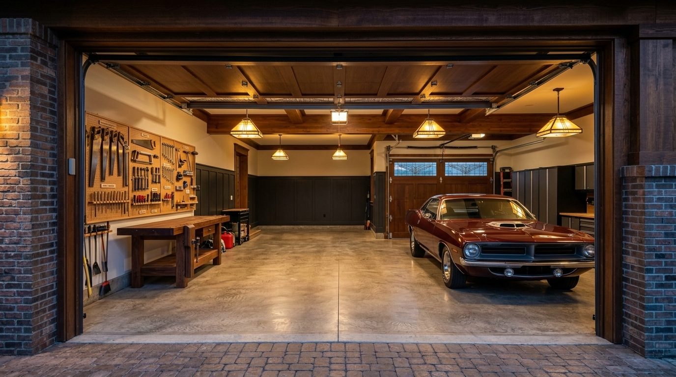 Siobhan Garage Door Repair Interior View of Custom Garage Door Overhead and Workshop